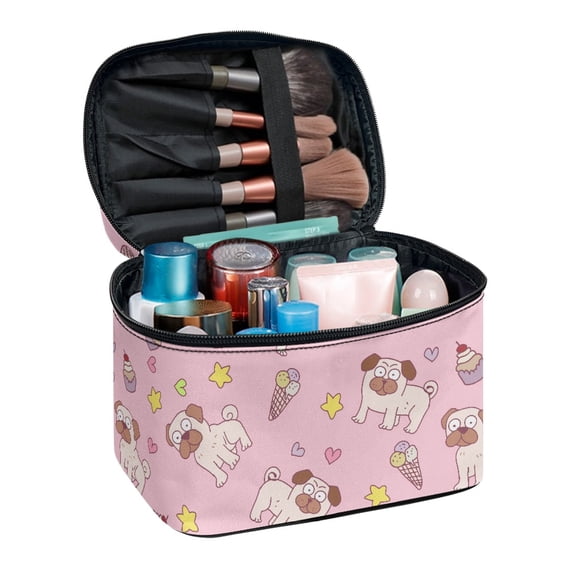 HELLHERO Puppy Ice Cream Pattern Multipurpose Cosmetic Bag with Brush Slots Polyester Lightweitht Zipper