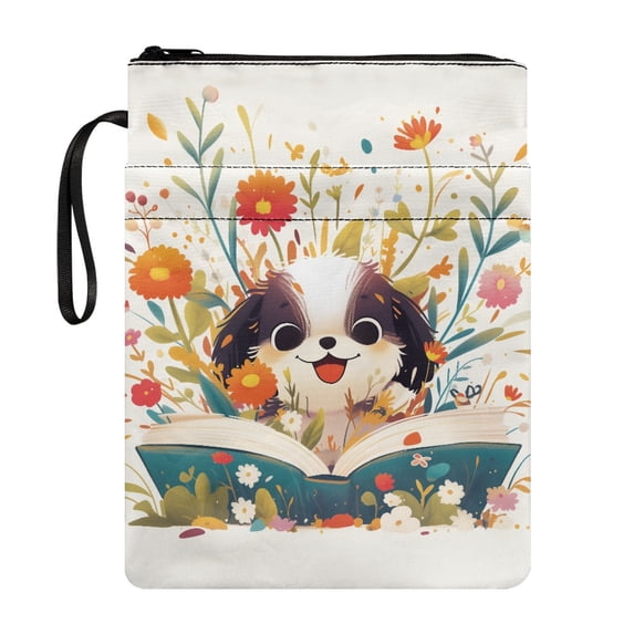 HELLHERO Puppy In Flowers Notebook Wraps for Books Lovers, 11.42 x 8.66 Inch Book Carrying Case with Zipper, Paperbacks Puppy In Flowers for Teachers