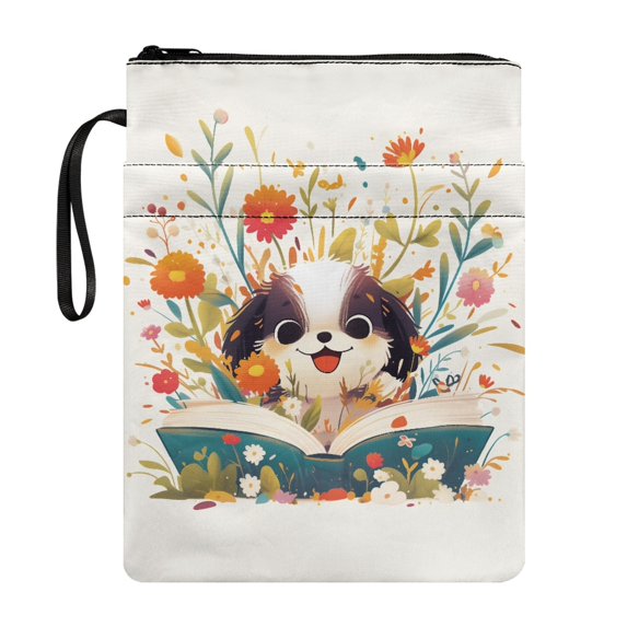 HELLHERO Puppy In Flowers Polyester Notebook Wraps for Friend Retro for Hardcover Notebook Journal Textbooks Paperbacks Zipper