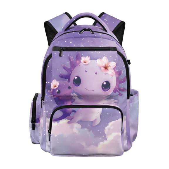 HELLHERO Purple Axolotls School Bag with Lightweight Waterproof Kids School Backpack, Soft 17 Inch Kids Backpacks for Hiking Middle School Back to School
