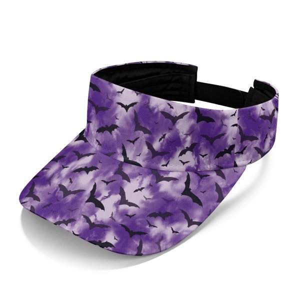 HELLHERO Purple Bat Pattern Sun Visor Hat, Open Top Sun Visor Cap Polyester Fabric Adjustable Comfortable Open Top Visors for Golf