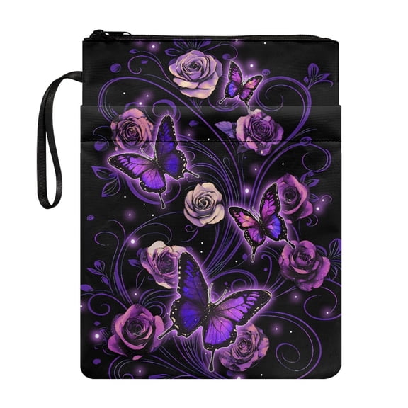 HELLHERO Purple Butterfly Rose Book Lovers Gift Polyester Fabric Bible Case for Teachers 8.66 x 11.42 for Class Pocket