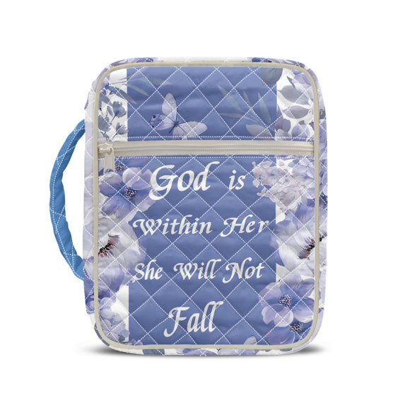 HELLHERO Purple Floral Butterfly Quilted Bible Study Bag for Casual Outings, Polyester Bible Holder Case with Lightweight Zippered Pocket Bible Carrier Tote Bag