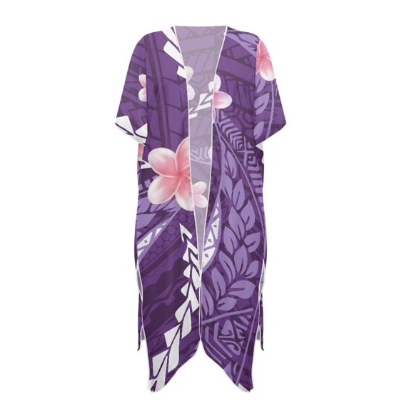 HELLHERO Purple Floral Long Kimono Swimsuit Cover Up High Quality Fabrics Quick Dry Free Size Women's Kimono Cardigan Cover Up for Beach Enthusiasts