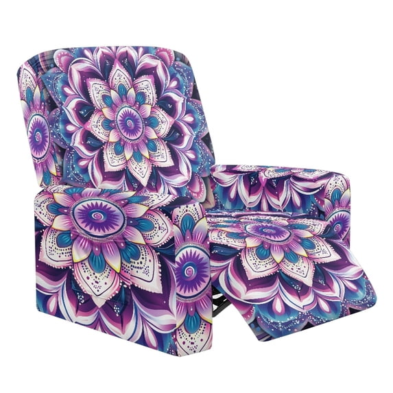 HELLHERO Purple Floral Mandala Recliner Couch Covers with Side Pocket, 4 Pieces Recliner Chair Slipcover with Soft No Fade Recliner Chair Covers for Kids Pet Single Seat Sofa Lounger