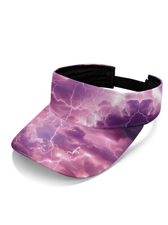 Purple Lightning Clouds Visor Hat, Breathable Sun Visor Hat Polyester Fabric Adjustable Open Top Sun Visor Cap for Running