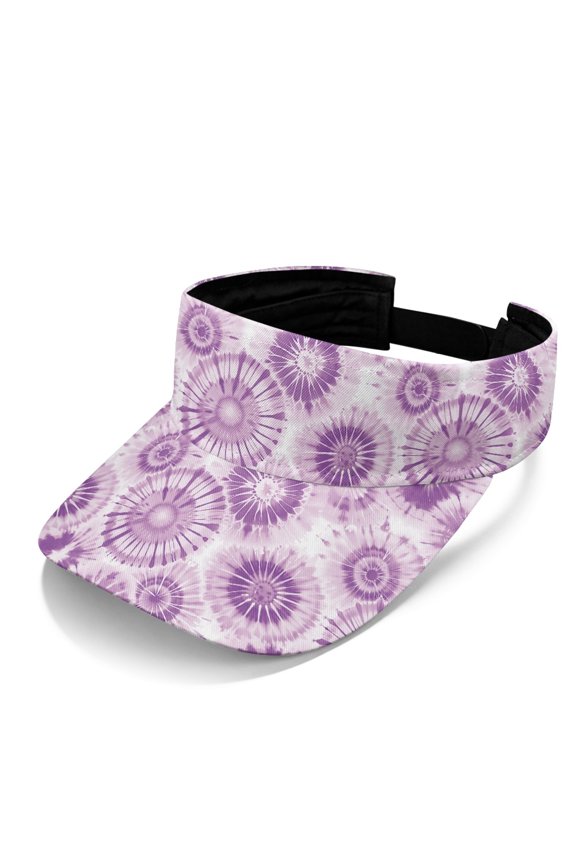 Purple Sunburst Tie-Dye Pattern Open Top Breathable Hat, Adjustable Sports Visor Polyester Fabric Comfortable UV Protection Sports Visor Hat for Tennis