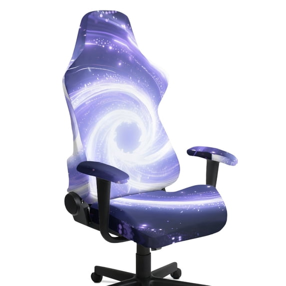 HELLHERO Purple White Swirl Galaxy 4 Pcs Gaming Chair Covers with Arms for Adults, Stretch Spandex Computer Chair Slipcovers with Armrest Covers for Office