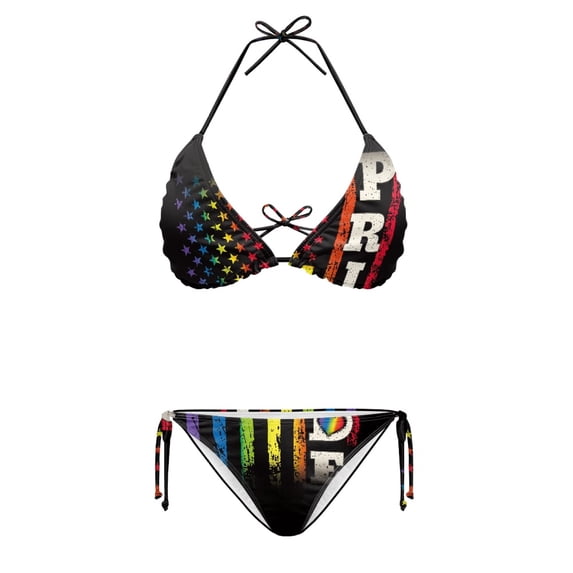 HELLHERO Quick Drying Bikini Set Colored American Flag Design Plus Size Fashion Elastic Swimsuits for Women Two Piece