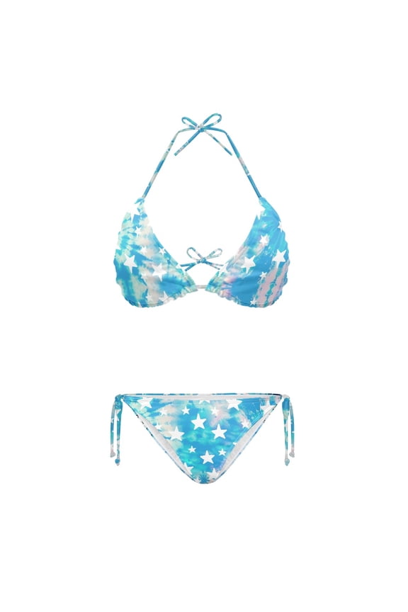 Quick Drying Bikini Set for Beach Soft Fabric Plus Size Swimsuits Triangle Halter String 2 Piece Bikini Sets Butterfly Star