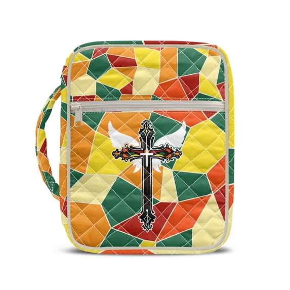HELLHERO Quilted Bible Cover Bags, Durable Handle Elastic Polyester Bible Carrying Case for Church Study and Daily Life