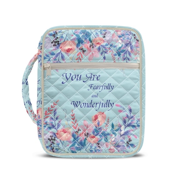 HELLHERO Quilted Bible Cover Case Featuring Watercolor Floral, Polyester Carrying Bag with Inner Pockets for Scripture Study and Faith Activities