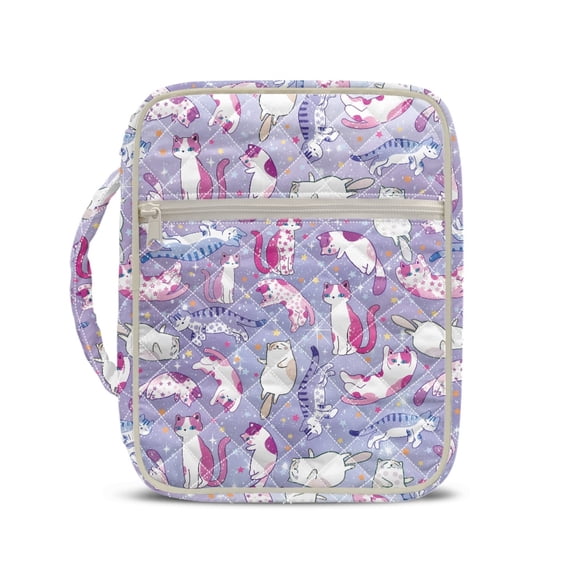 HELLHERO Quilted Bible Cover Case with Pastel Cat Pattern, Portable Polyester Carrying Bag with Handle for Daily Spiritual Study