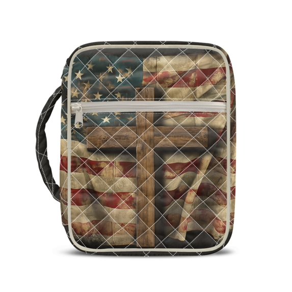 HELLHERO Quilted Elastic Polyester Bible Cover Case with Zippered, Patriotic Lightweight Church Organizer for Daily Life and Church