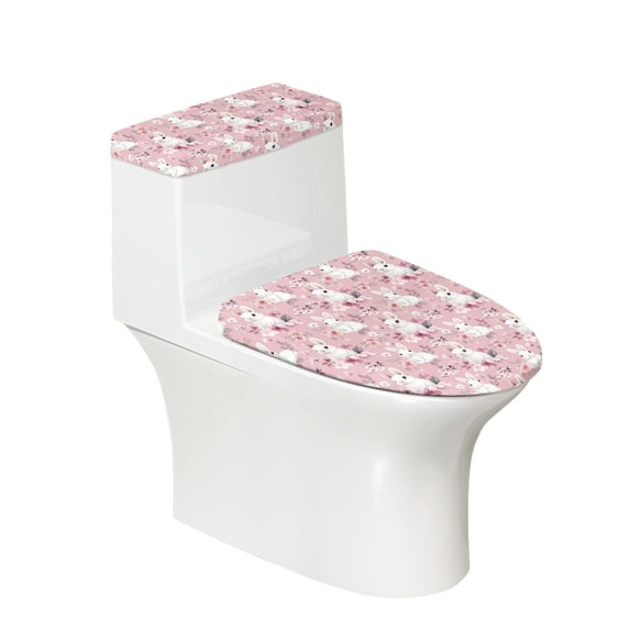 HELLHERO Rabbit Cherry Blossom Holiday Toilet Seat Cover Replacement 2 Pieces Durable Easter for Indoor Home, Stretch