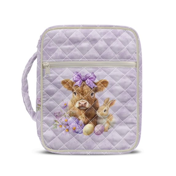 HELLHERO Rabbit and Daisy Pattern Quilted Bible Cover for Daily Use, Stretch Polyester Bible Study Bag with Lightweight Large Capacity Bible Cover Case