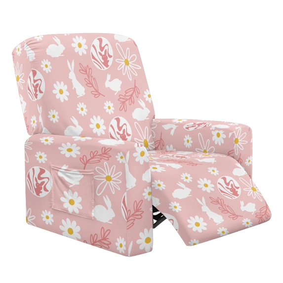 HELLHERO Rabbit and Daisy Pattern Recliner Chair Covers for Single Lounger Sofa, Brushed Anti Spill Recliner Chair Slipcover for Living Room Home Single Seat