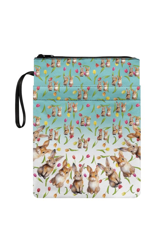 Rabbit Flower Design Zipper Bag with Lightweight for Women Books Sleeve Storage & Portability for Travel