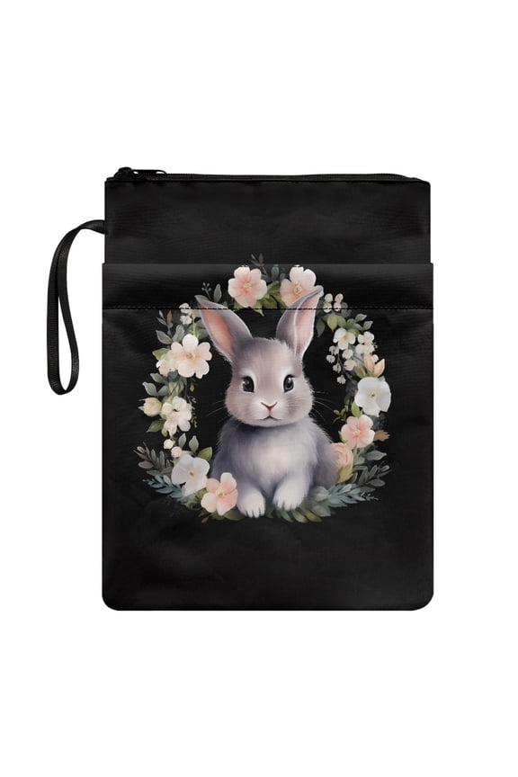Rabbit Flowers Vintage Bible Covers with Washable Lightweight Polyester Book Carrying Case Zipper for Readers Books, Magazines, and Stationery Student 11.42 x 8.66 Inch 1pcs