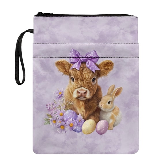 HELLHERO Rabbit and Daisy Pattern Polyester Fabric Books Sleeve for Fater Book Lovers Gift for Books, Magazines, and Stationery Handle