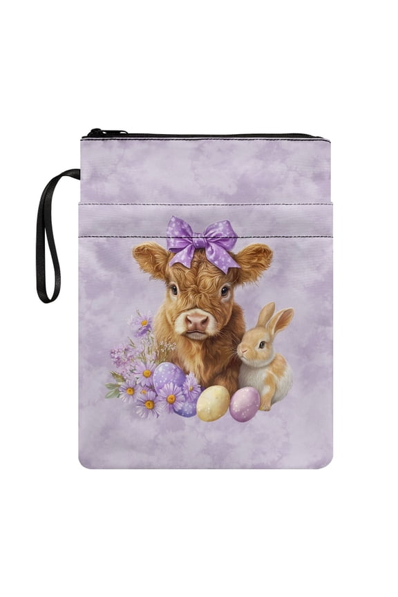 Rabbit and Daisy Pattern Polyester Fabric Books Sleeve for Fater Book Lovers Gift for Books, Magazines, and Stationery Handle