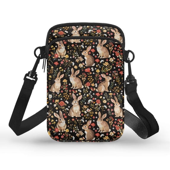 HELLHERO Rabbit and Floral Pattern Leakproof Shoulder Bag Polyester for Men, Women