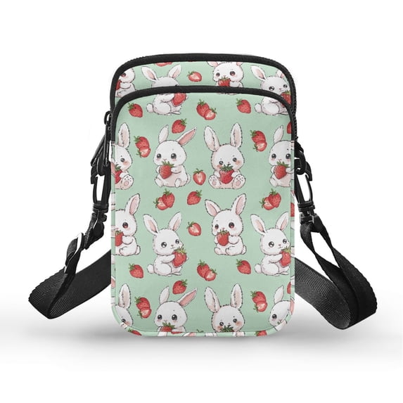 HELLHERO Rabbit and Strawberry Pattern Shoulder Bag, Polyester Adjustable Shoulder Strap for Unisex
