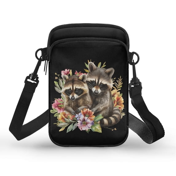 HELLHERO Raccoon Floral Pattern Birthdays Gift with Adjustable Strap Crossbody Small Bags Vintage for Travel