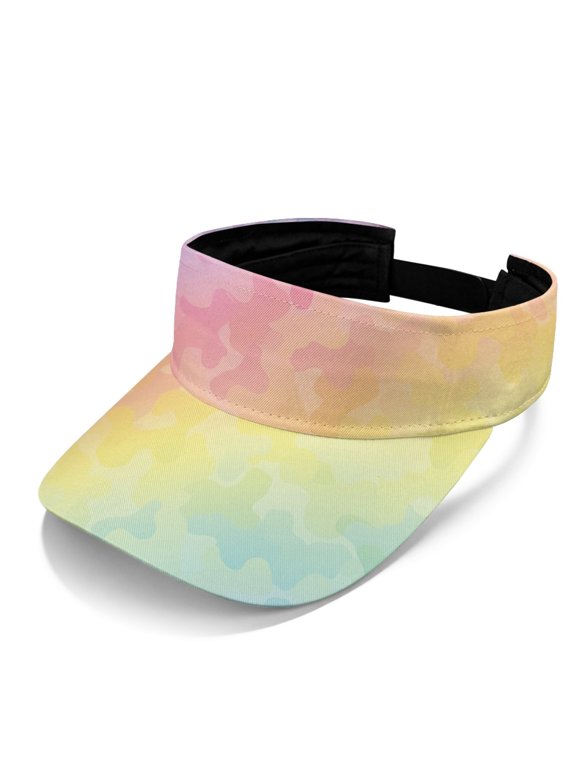 Rainbow Camo Pattern Adjustable Sun Visor Cap, Polyester Fabric Lightweight Open Top Visors Sun Protection Sun Visor Hat for Women