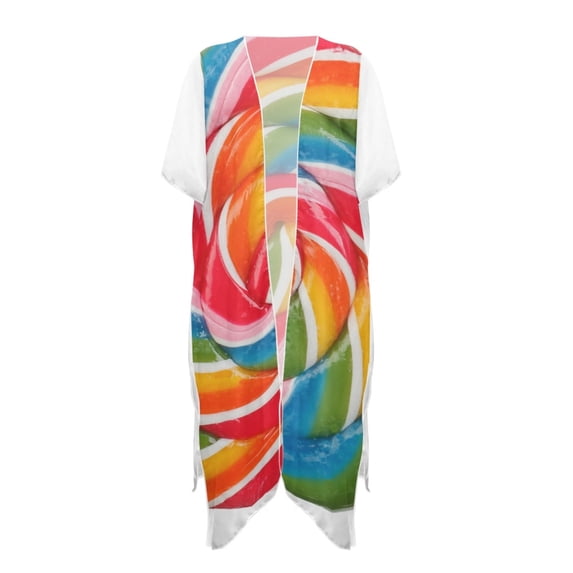 HELLHERO Rainbow Candy Pattern Bathing Suit Cover Up Breathable High Quality Fabrics Lightweight Long Kimono Swimsuit Cover Up