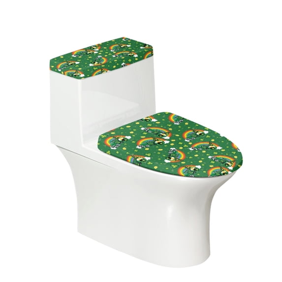 HELLHERO Rainbow Clover Pattern Bathroom Toilet Lid Cover Elastic Edge Toilet Lid Cover and Toilet Tank Lid Cover & 2 Pcs Set for Bathroom Home