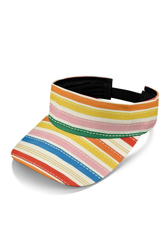 Rainbow Horizontal Stripe Pattern Lightweight Sports Sun Visor Hat, Polyester Fabric UV Protection Sun Visor Cap Adjustable Open Top Visors for Women