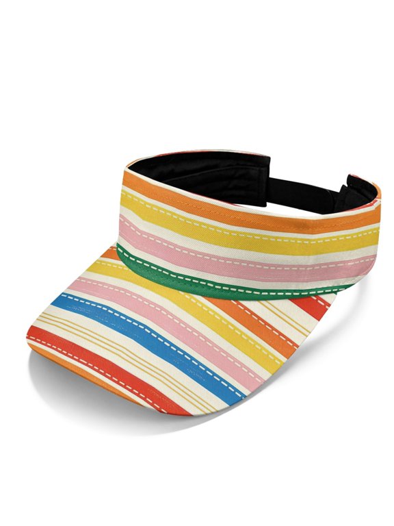 Rainbow Horizontal Stripe Pattern Lightweight Sports Sun Visor Hat, Polyester Fabric UV Protection Sun Visor Cap Adjustable Open Top Visors for Women