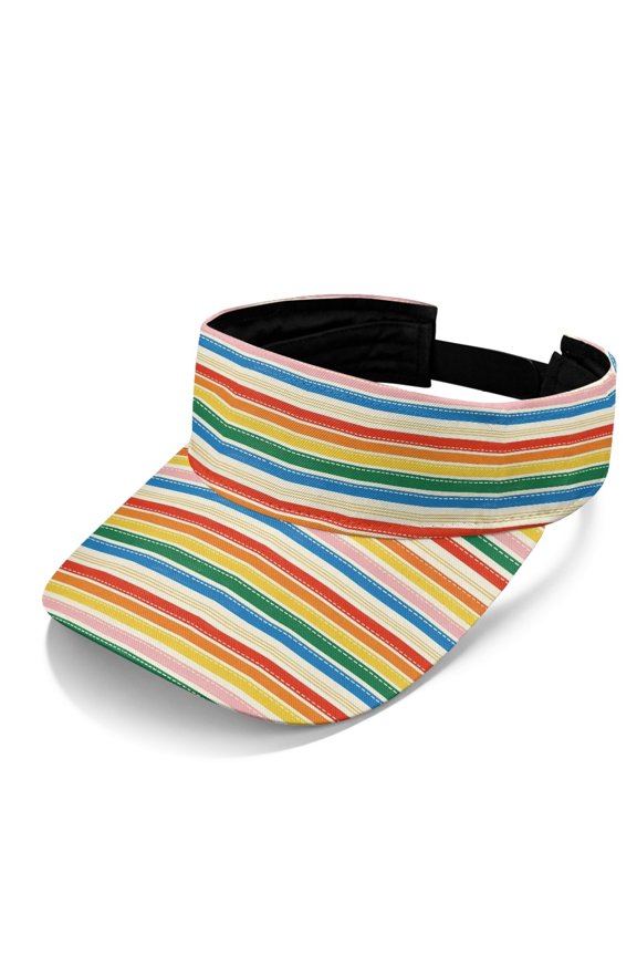 Rainbow Horizontal Stripe Pattern Open Top Sun Visor, Polyester Fabric UV Protection Open Top Visor Cap Adjustable Sports Visor Hat for Women