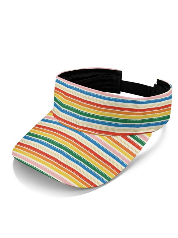 Rainbow Horizontal Stripe Pattern Open Top Sun Visor, Polyester Fabric UV Protection Open Top Visor Cap Adjustable Sports Visor Hat for Women