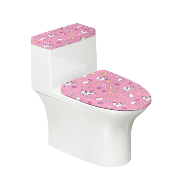 HELLHERO Rainbow Horse Pattern Elastic Fabric Toilet Seat Lid Cover for Household, Elastic Edge Dust-Proof Stretchy Fabric, Dustproof, U-Shaped