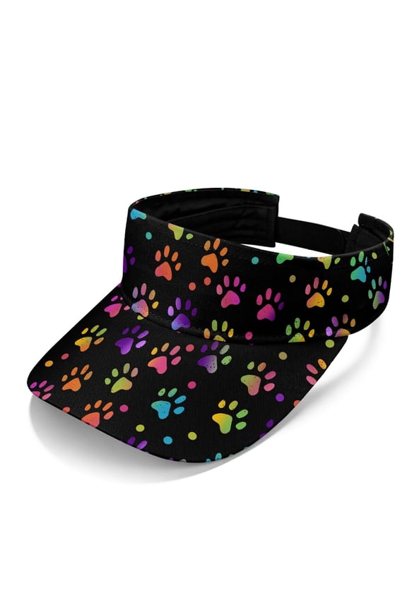 Rainbow Paw Print Sun Visor, Breathable Sun Visor Cap Polyester Fabric UV Protection Adjustable Strap Sun Visor Hat for Running