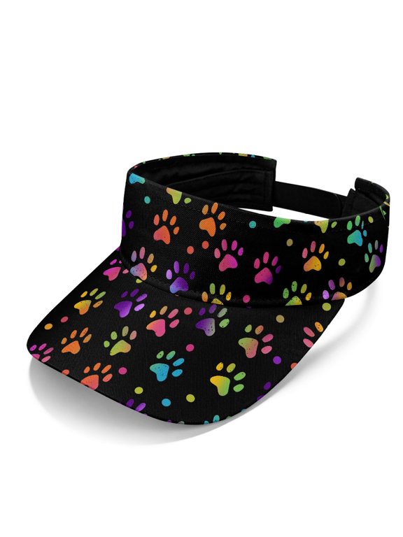 Rainbow Paw Print Sun Visor, Breathable Sun Visor Cap Polyester Fabric UV Protection Adjustable Strap Sun Visor Hat for Running
