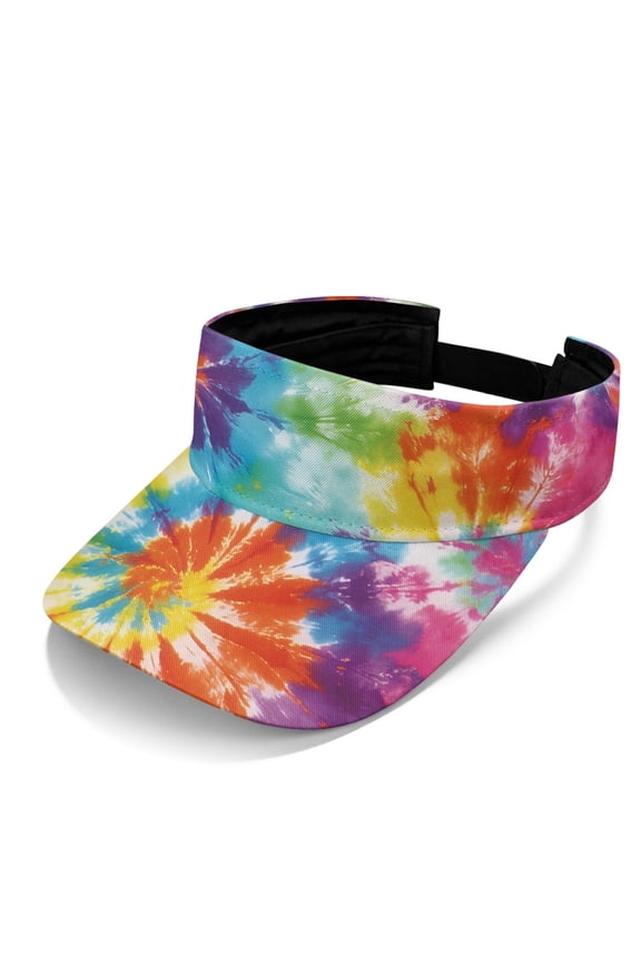 Rainbow Spiral Tie-Dye Pattern Breathable Sun Visor Cap, Polyester Fabric UV Protection Sun Visor Hat Lightweight Open Top Visors for Men