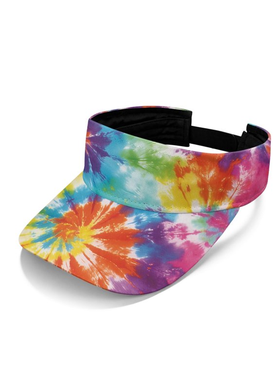 Rainbow Spiral Tie-Dye Pattern Breathable Sun Visor Cap, Polyester Fabric UV Protection Sun Visor Hat Lightweight Open Top Visors for Men