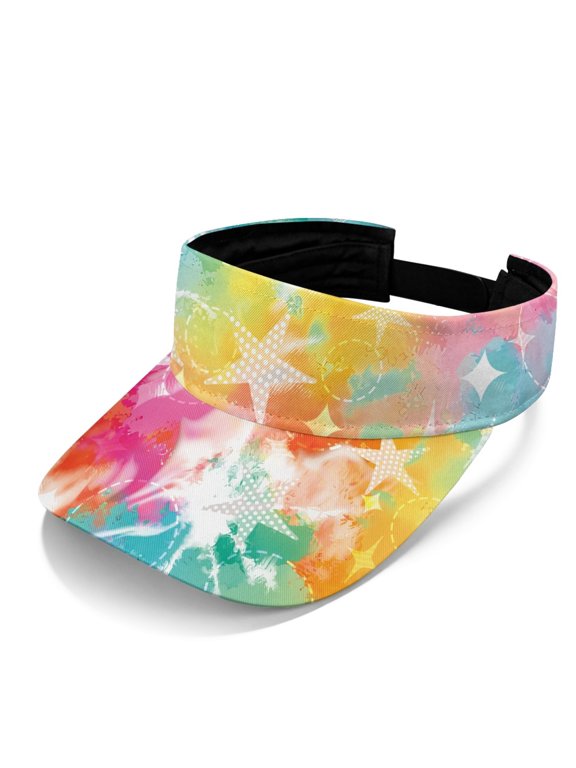 Rainbow Star Splash Lightweight Sport Hat for Lady, Polyester Fabric Open Top Sun Protection Sun Visor Hat for Running Camping Golf