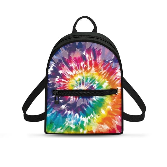 HELLHERO Rainbow Tie Dye Pattern Versatile Small Backpack Purse, Lightweight Travel Daypack with Smooth Zipper for Outdoor Shopping