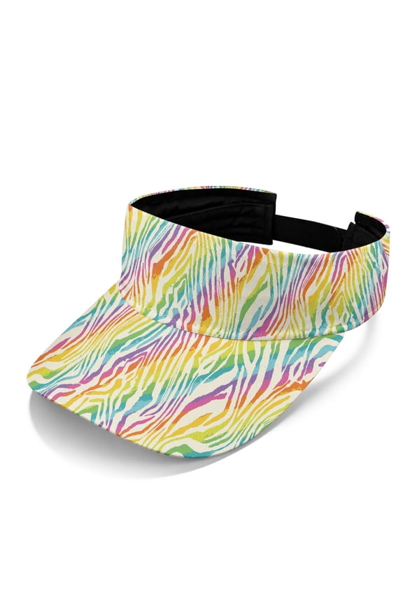 Rainbow Zebra Print Pouch Sun Visor Hat, UV Blocking Sports Visor Hat Polyester Fabric Adjustable UV Protection Sun Visor Cap for Travel