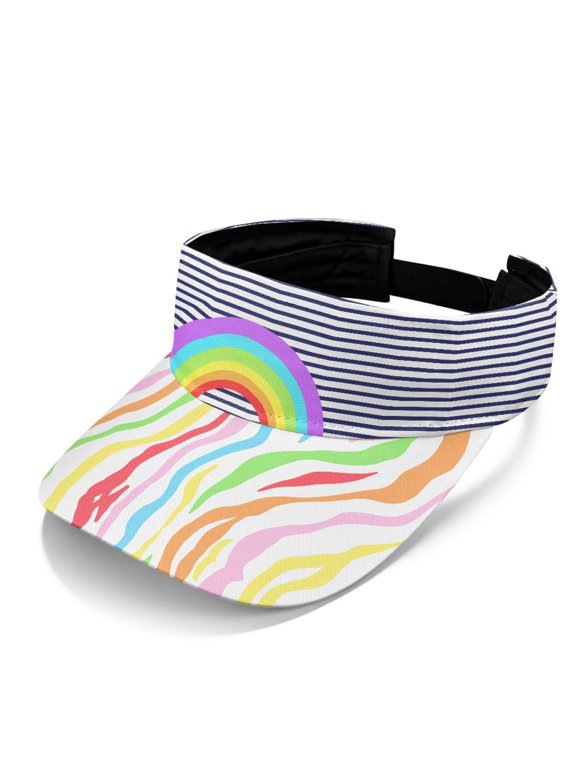 Rainbow Zebra Stripe Sports Visor for Men, Polyester Fabric Empty Top Design Lightweight Sun Visor Cap for Jogging Picnics Outdoor Rides