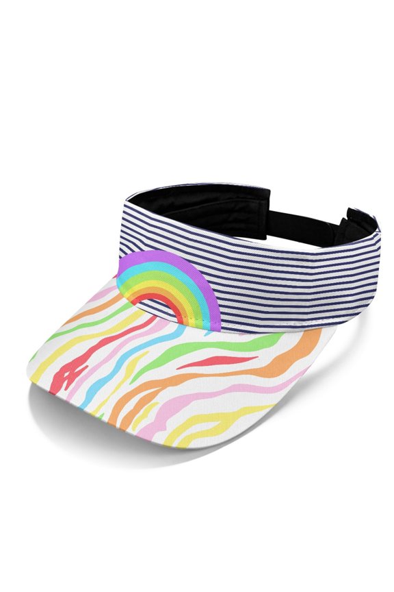 Rainbow Zebra Stripe Sports Visor for Men, Polyester Fabric Empty Top Design Lightweight Sun Visor Cap for Jogging Picnics Outdoor Rides
