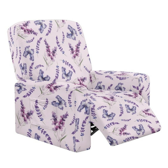HELLHERO Recliner Chair Covers Lazyboy Lavender Butterfly Print Lift Chair Covers for Electric Recliner Washable Fitted Reclining Couch Slipcovers, Purple