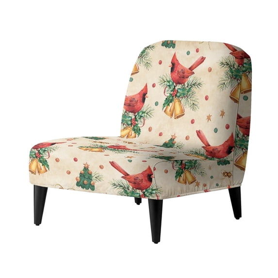 HELLHERO Red Bird Christmas Bell Pattern Non Slip Armless Accent Chair Cover with Elastic Bottom, Stain Protection Armless Chair Slipcover
