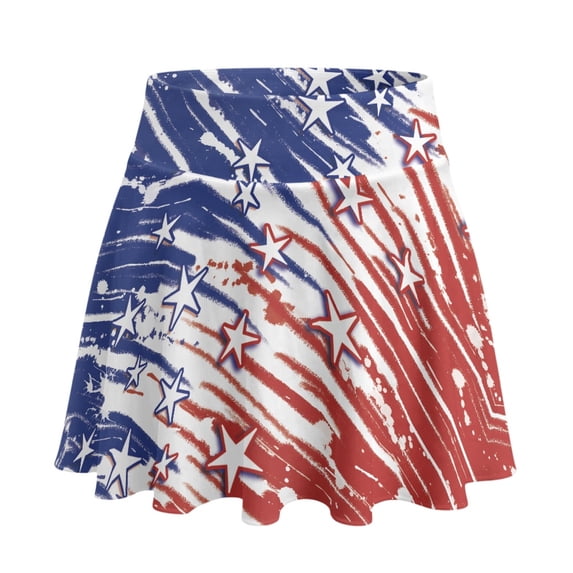 HELLHERO Red Blue Star Built-in Shorts Golf Skorts, 2 Side Pockets High Waist Polyester Spandex Tennis Skirt for Daily Wear Training Pickleball