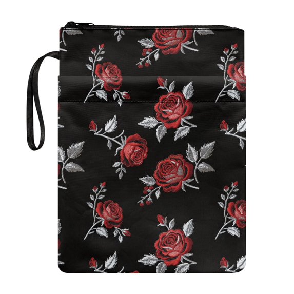 HELLHERO Red Rose Pattern Paperback Book Cover with Waterproof Polyester Fabric Storage & Portability Book Protector Washable Book Organzier Holder with Pocket