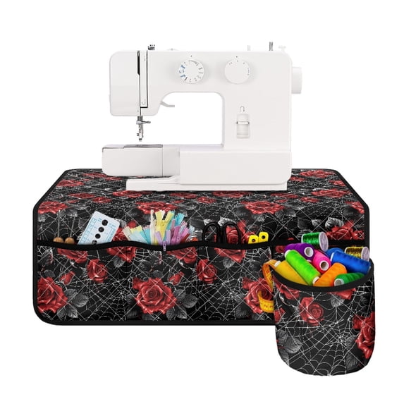 HELLHERO Red Rose Spider Web Black Sewing Machine Pad Premium Fabric Storage Bag Durable Travelling